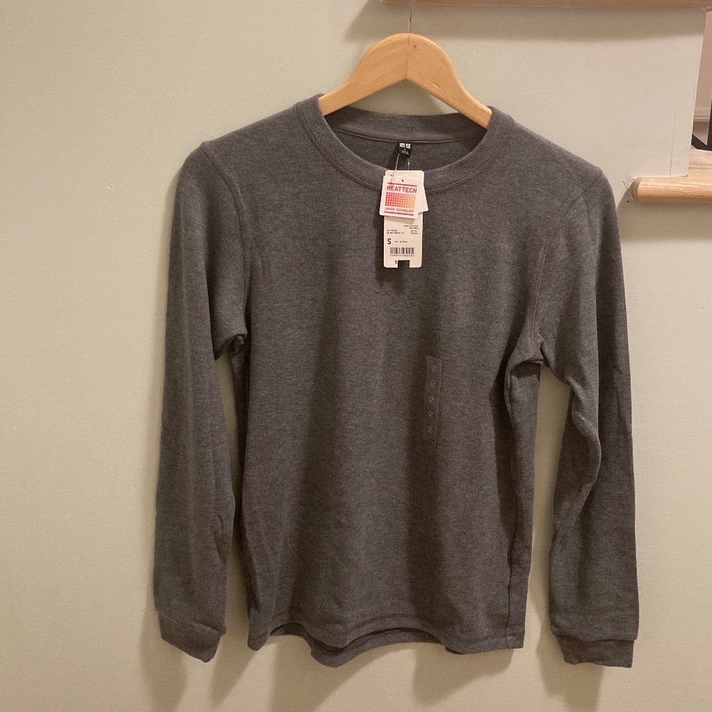 NWT Uniqlo Heattech Stretch Fleece Crew Long Sleeve Grey S